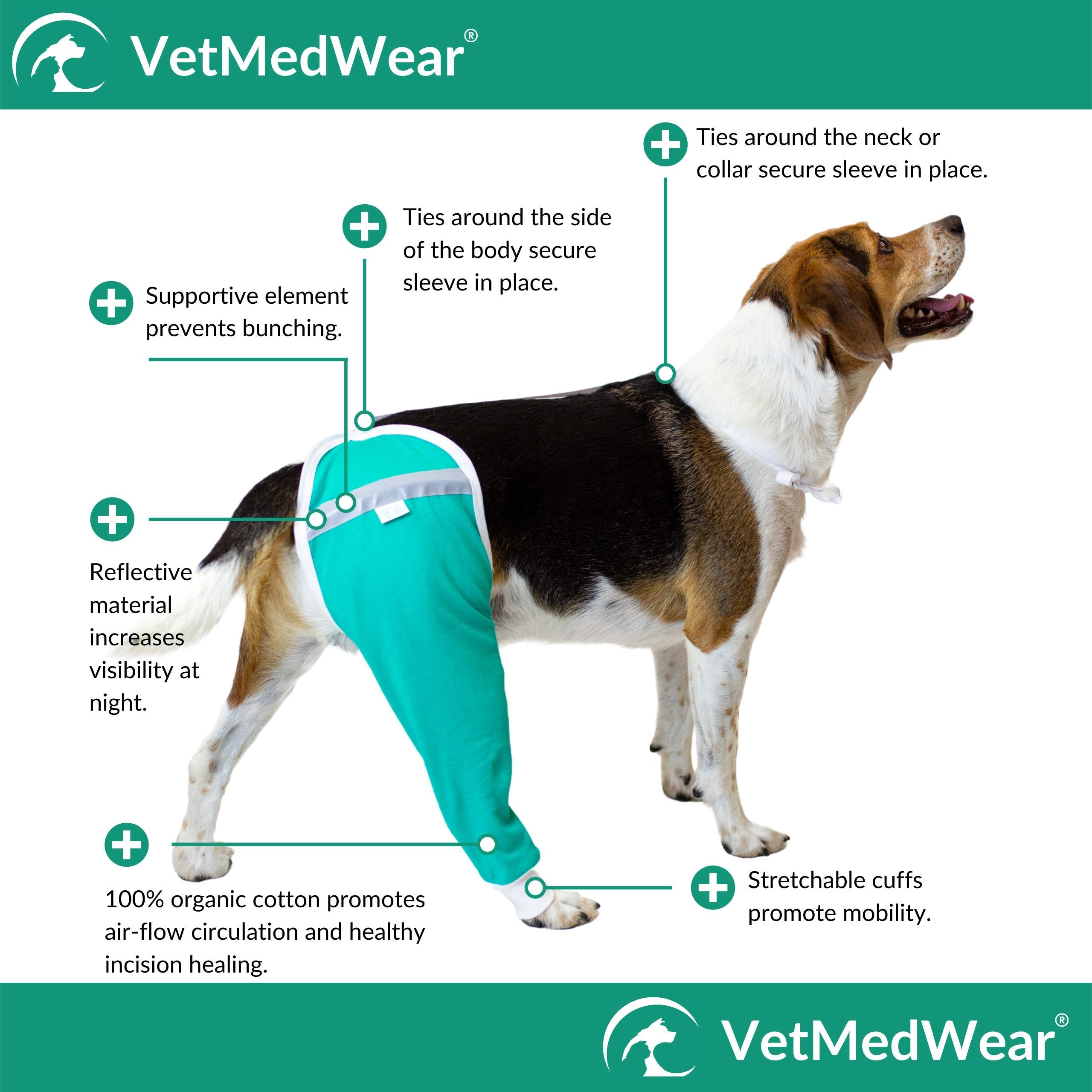 After Surgery Wear dog recovery sleeve teal side view, stays in place during movement