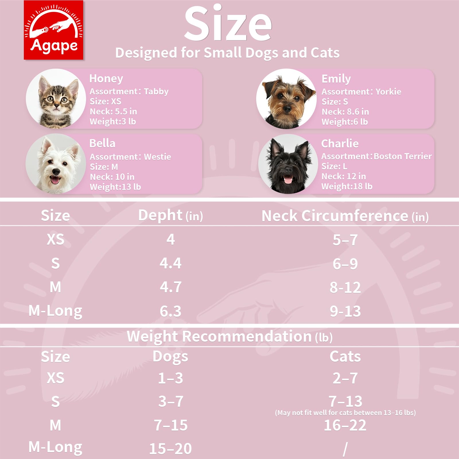 Agape soft dog cone with ample depth reduces licking and protects wounds