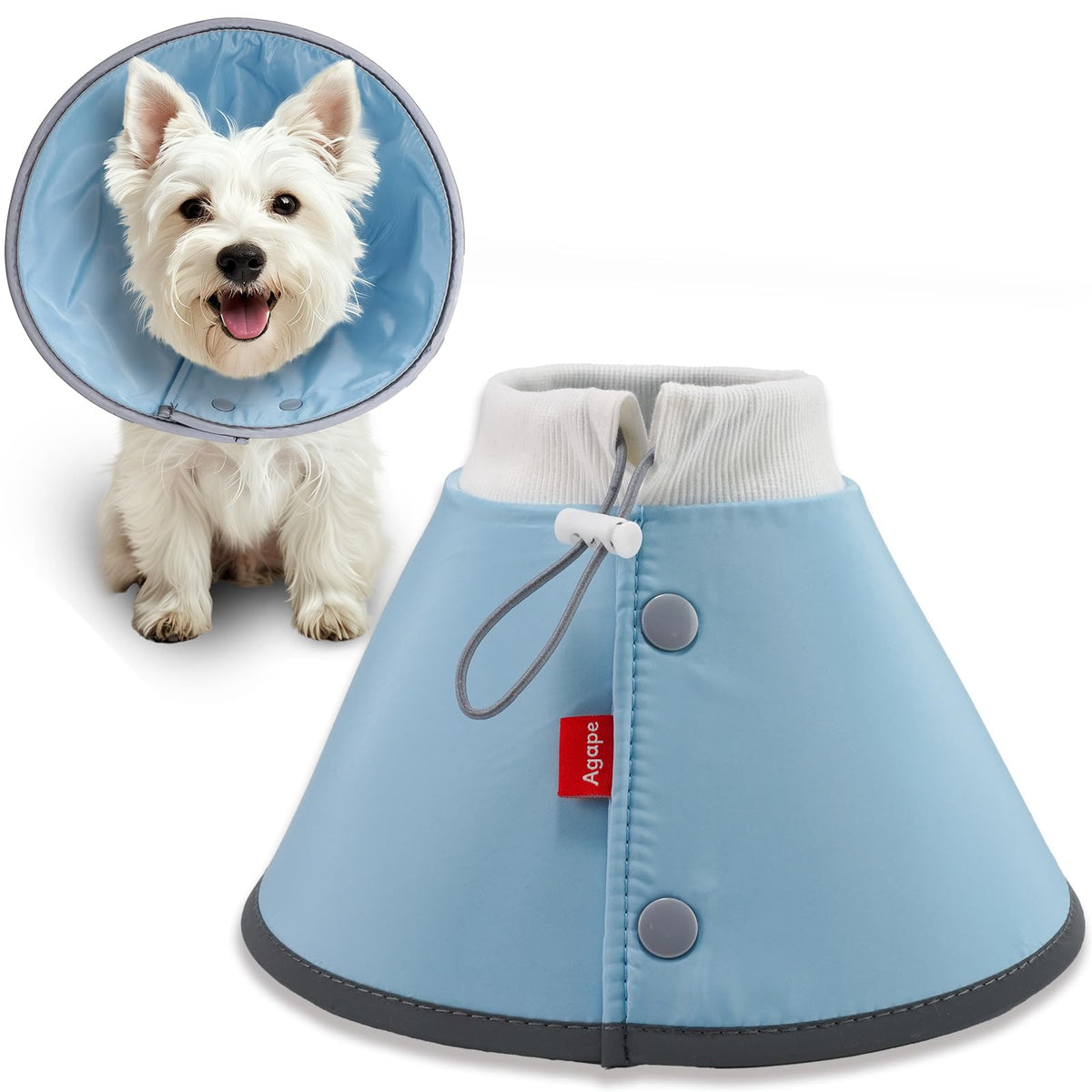 Agape soft dog cone on a sleeping small dog for gentle recovery