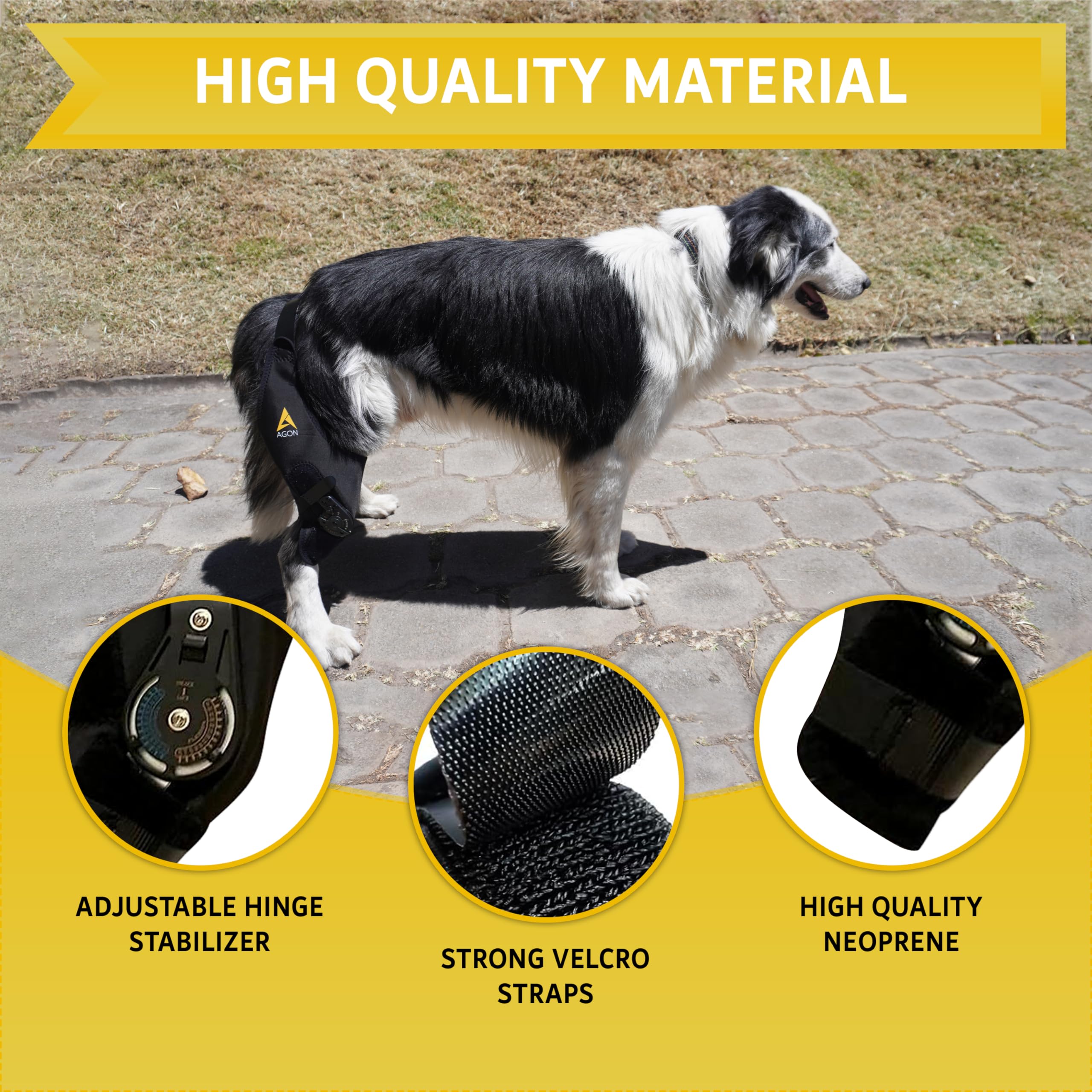 AGON Dog Knee Brace left leg XL side profile demonstrates breathable neoprene comfort