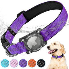 AgoumLux AirTag dog collar closeup shows a secure holder for reliable tracking.