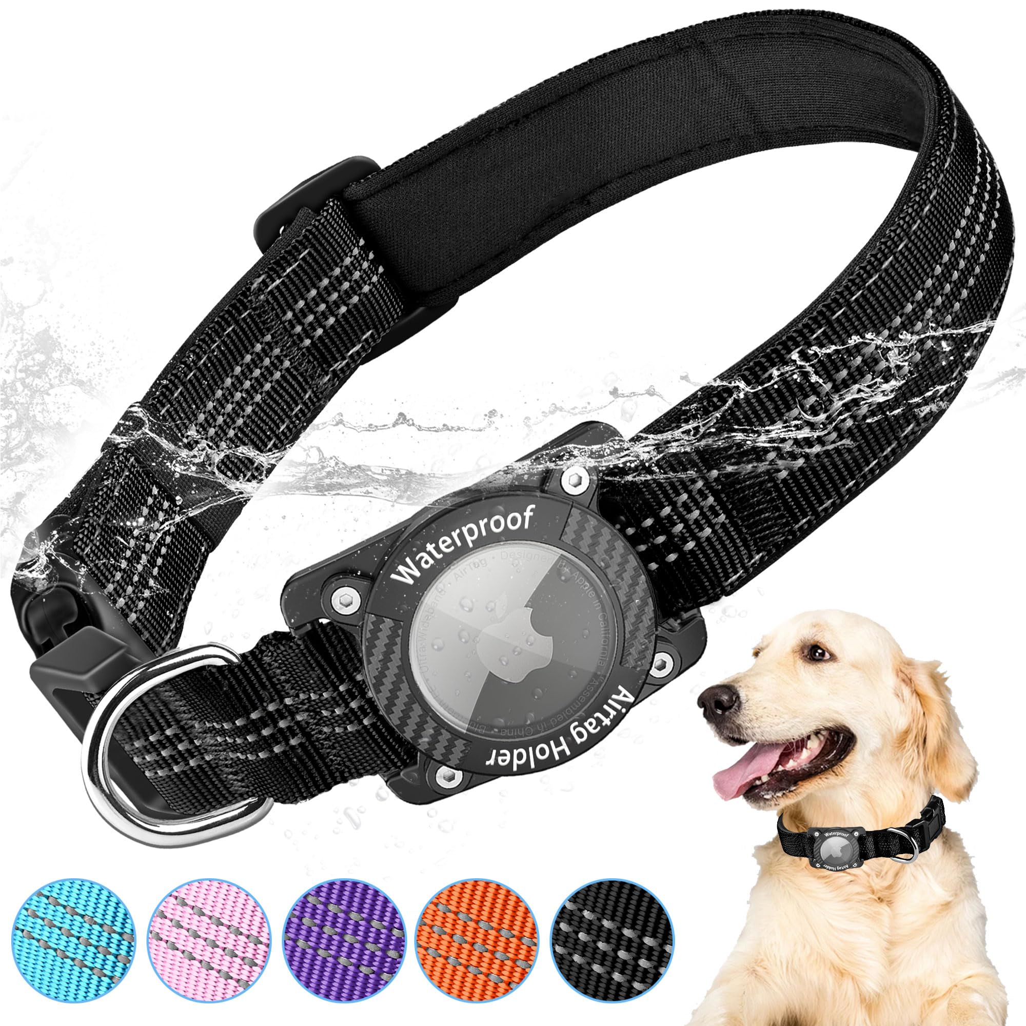 AgoumLux airtag-dog-collar waterproof design keeps your dog trackable in wet conditions.