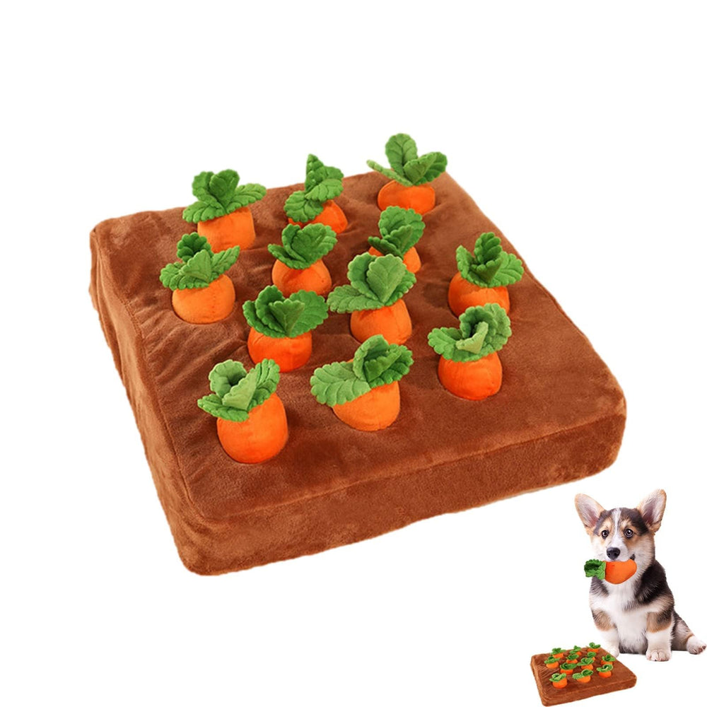 AGYTBG Carrot Snuffle Mat main view showing 12 plush carrots for nosework fun.