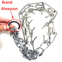 Aheasoun prong collar medium adjustment range highlights size flexibility for medium dogs.
