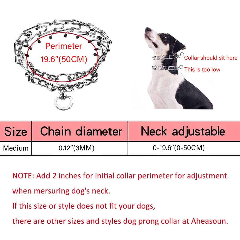 Aheasoun prong collar medium rubber-tips closeup protects your dog's neck during training.
