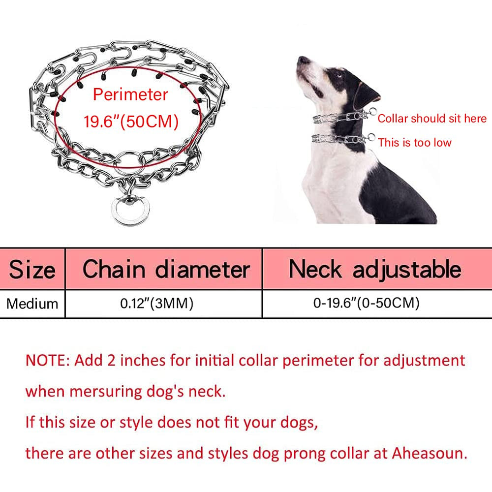 Aheasoun prong collar medium rubber-tips closeup protects your dog's neck during training.