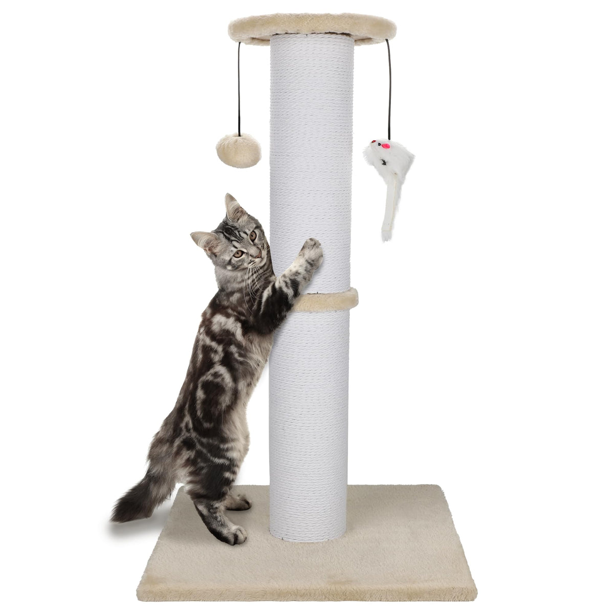 Ahomdoo cat scratching post 34in beige side view showing sturdy construction for active cats