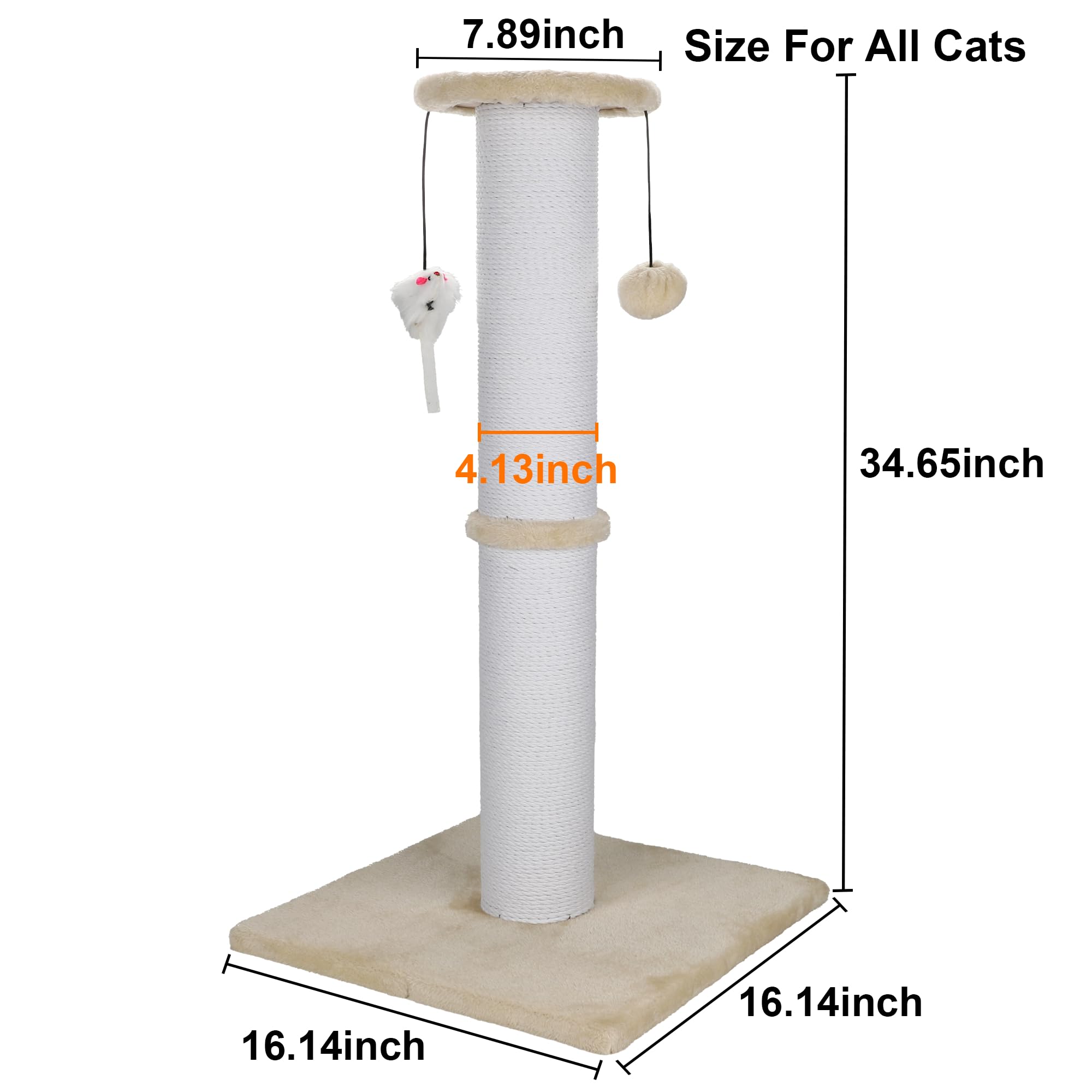 Ahomdoo cat scratching post 34in beige top view highlighting tall height for full-body stretch
