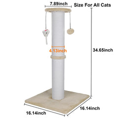 Ahomdoo cat scratching post 34in beige top view highlighting tall height for full-body stretch