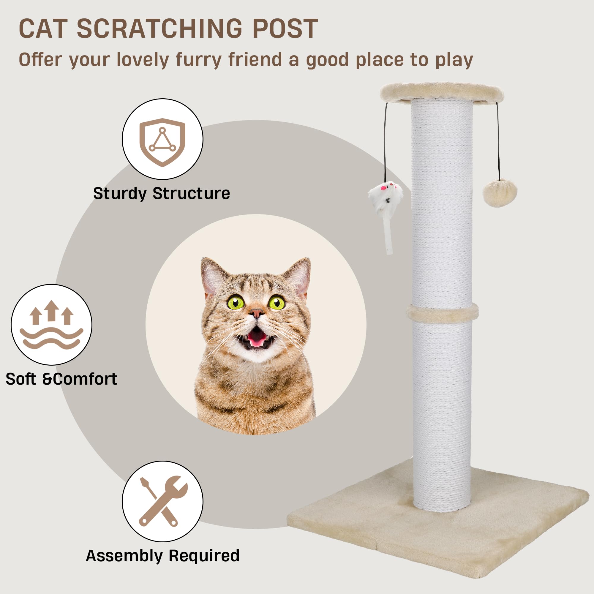 Ahomdoo cat scratching post assembly guide with included tools for easy setup