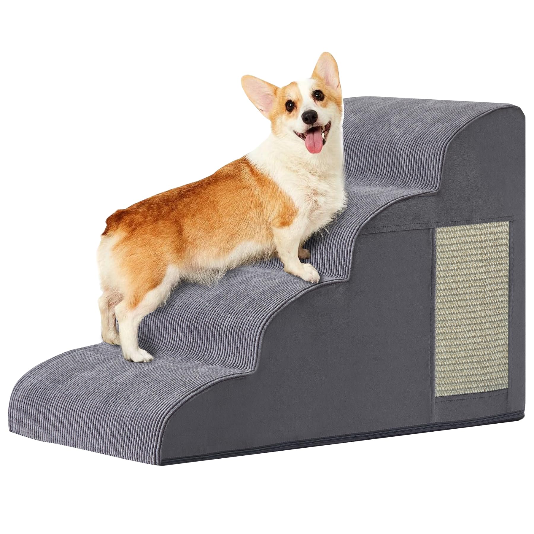 Ahpmeoa dog stairs 4-step bed view showing compact, supportive access for small dogs.
