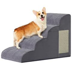 Ahpmeoa dog stairs 4-step bed view showing compact, supportive access for small dogs.