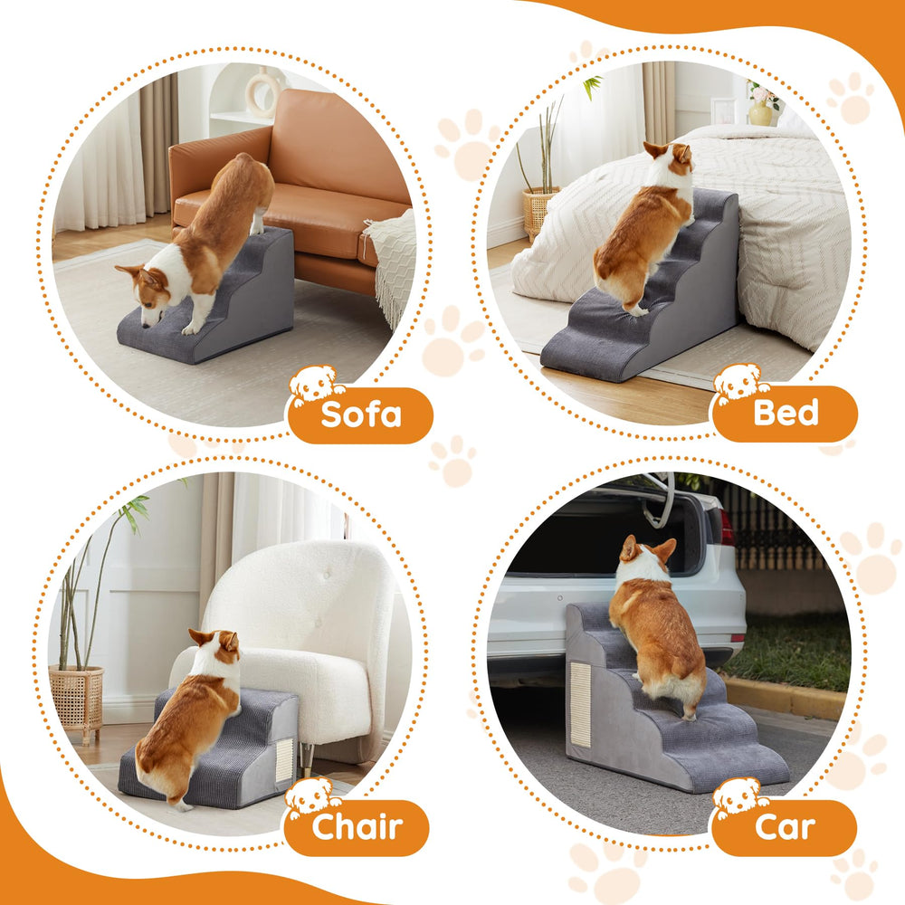 Ahpmeoa dog stairs for couch and bed usage demonstrated in living room setup.