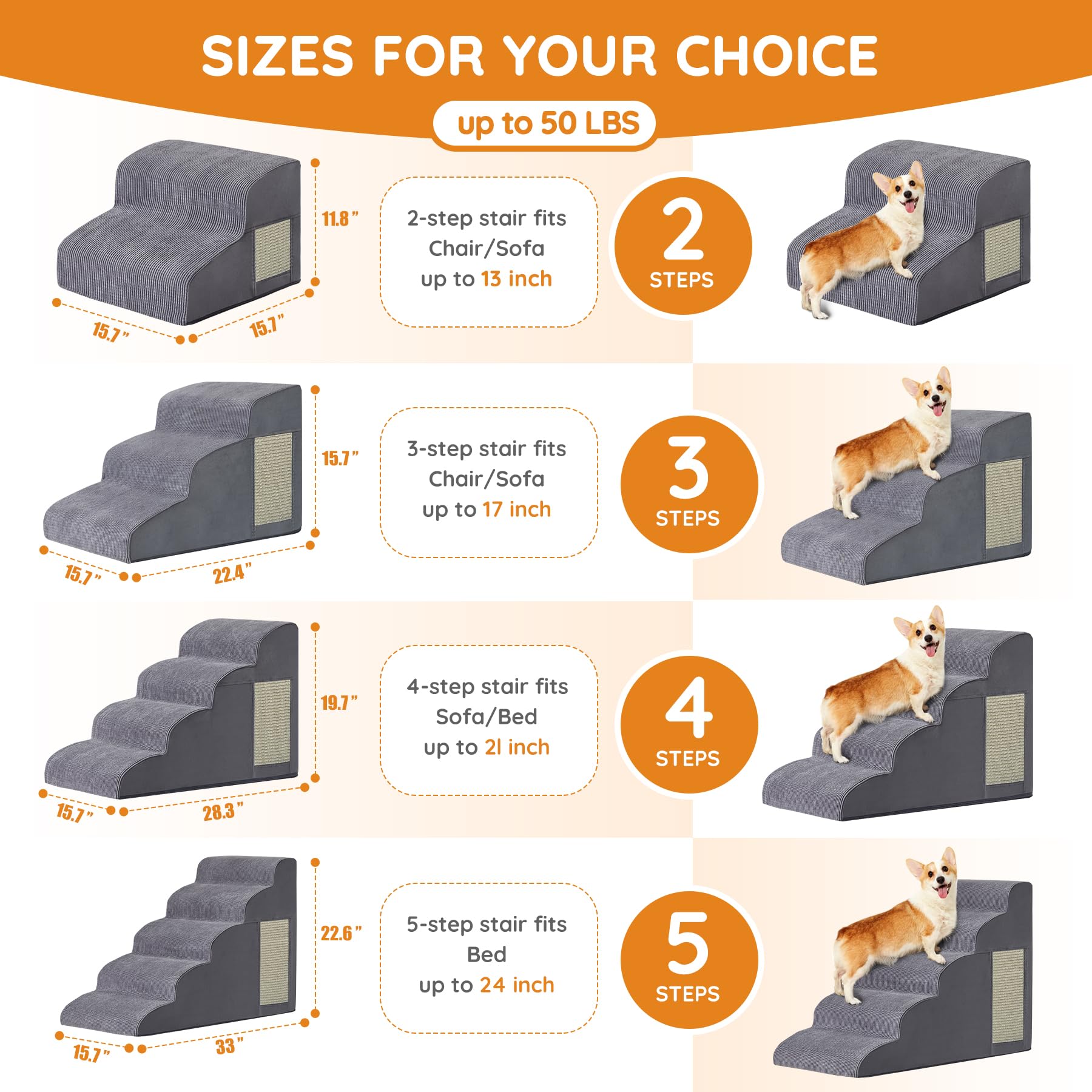 Ahpmeoa dog stairs non-slip bottom image highlighting stability on wooden floor.