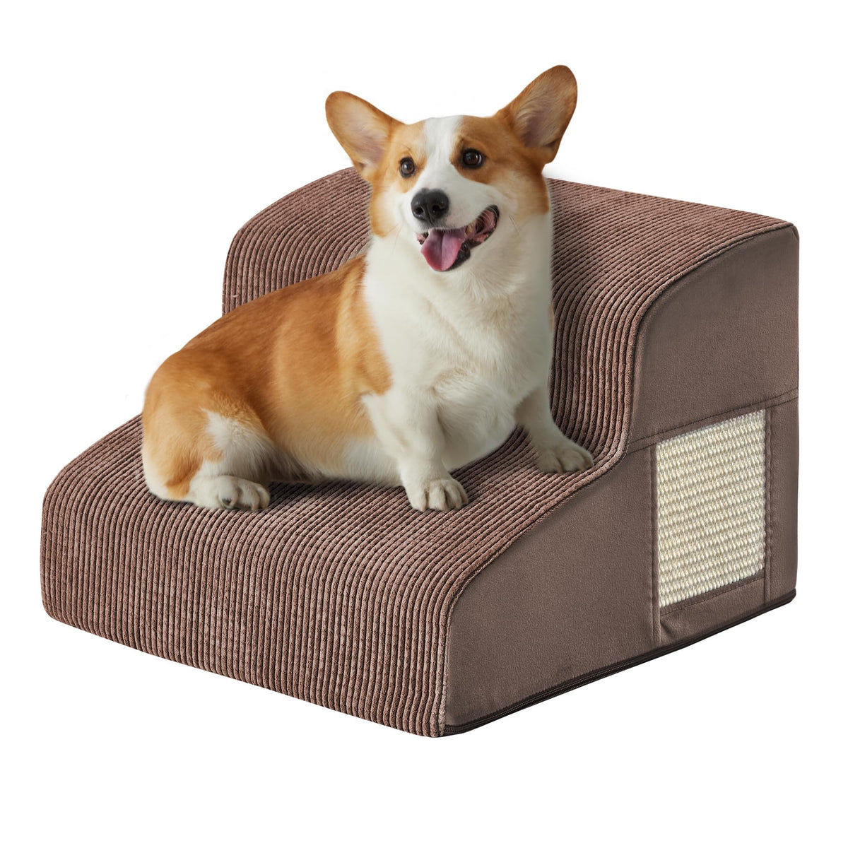 Ahpmeoa dog steps bed 2-step closeup shows soft foam support for easy climb