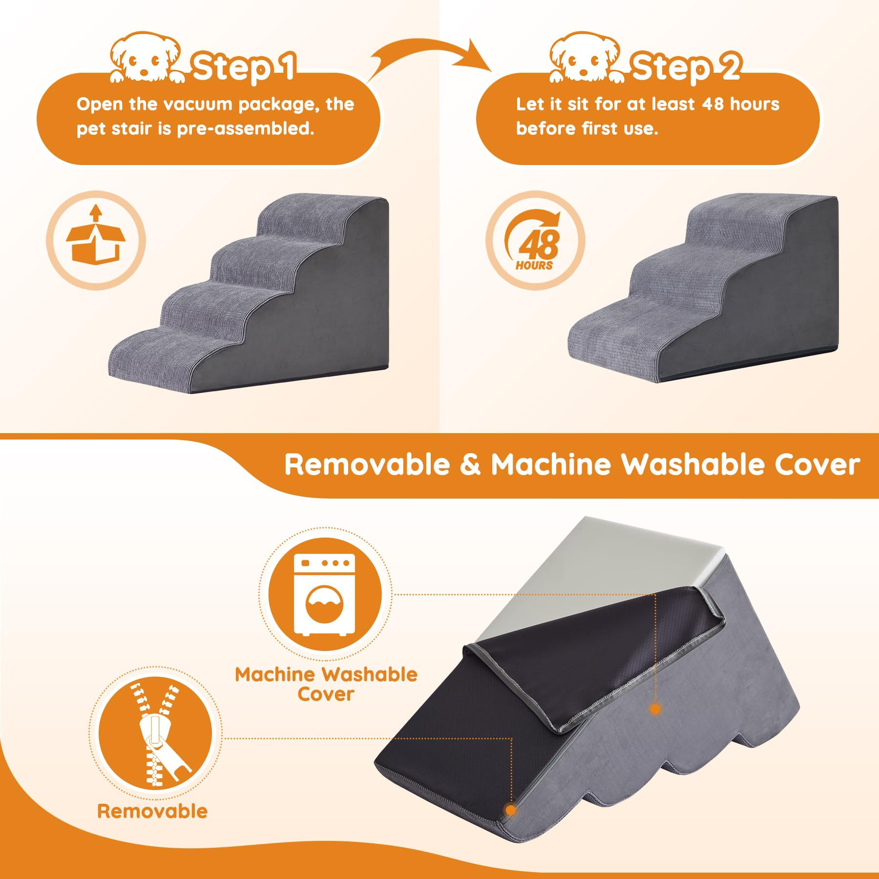 Ahpmeoa dog steps removable cover demonstrates easy machine-wash cleaning