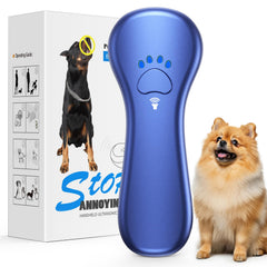 Ahwhg anti-barking device front view shows compact blue unit for outdoor training.