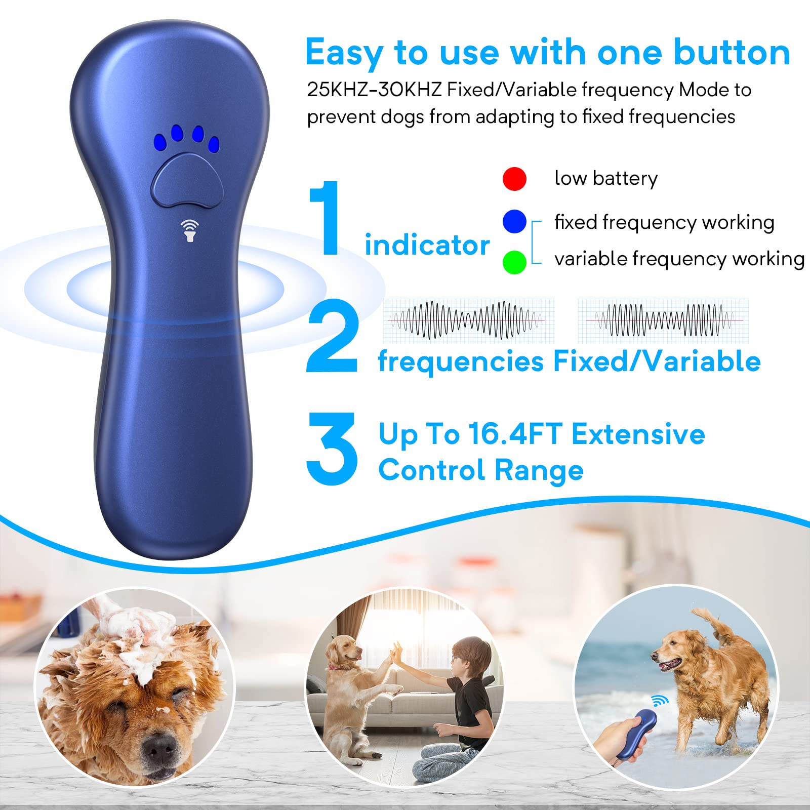 Ahwhg anti-barking device side view highlights ergonomic grip for quick on-the-go use.