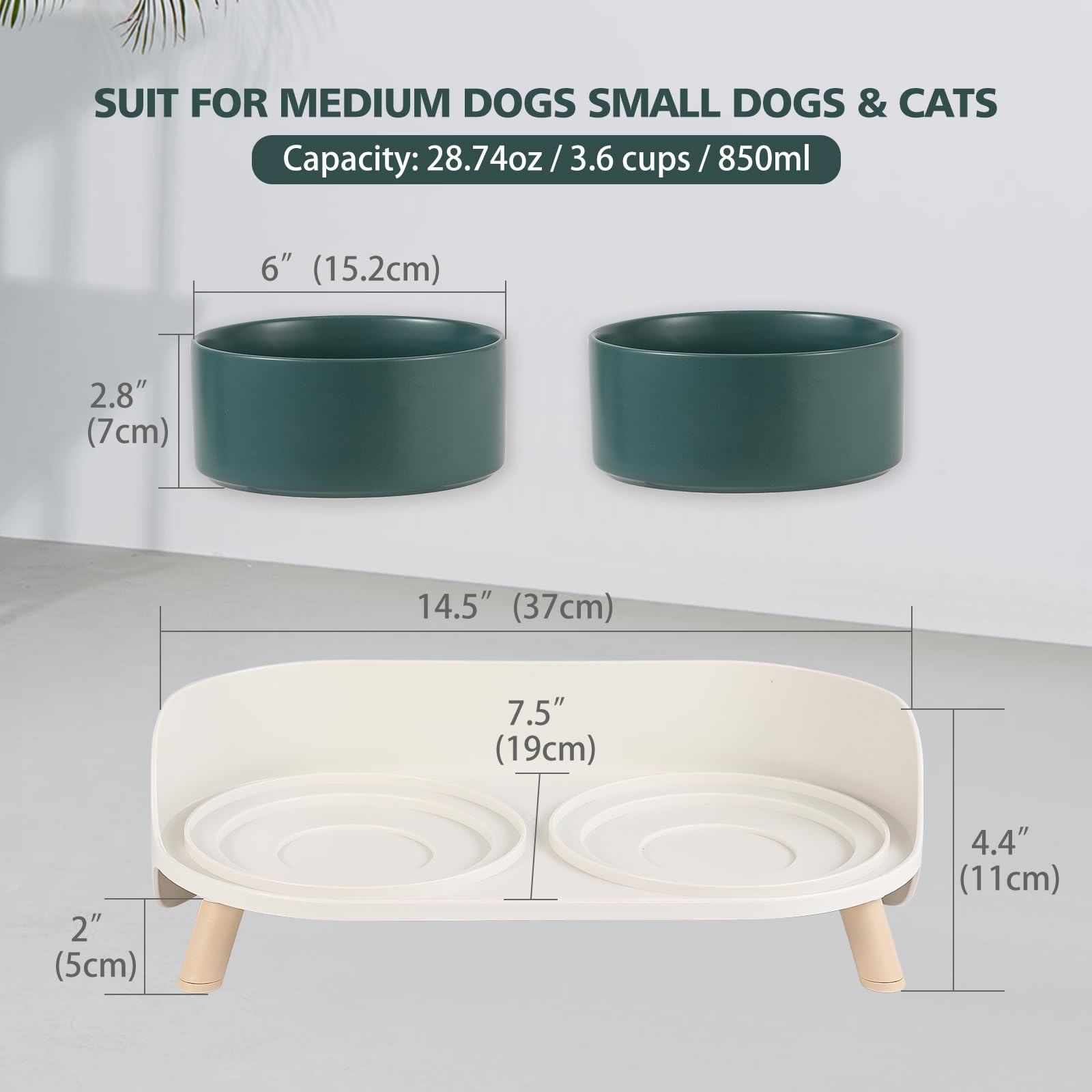 AHX elevated ceramic dog bowls with splash-proof guard to contain spills.