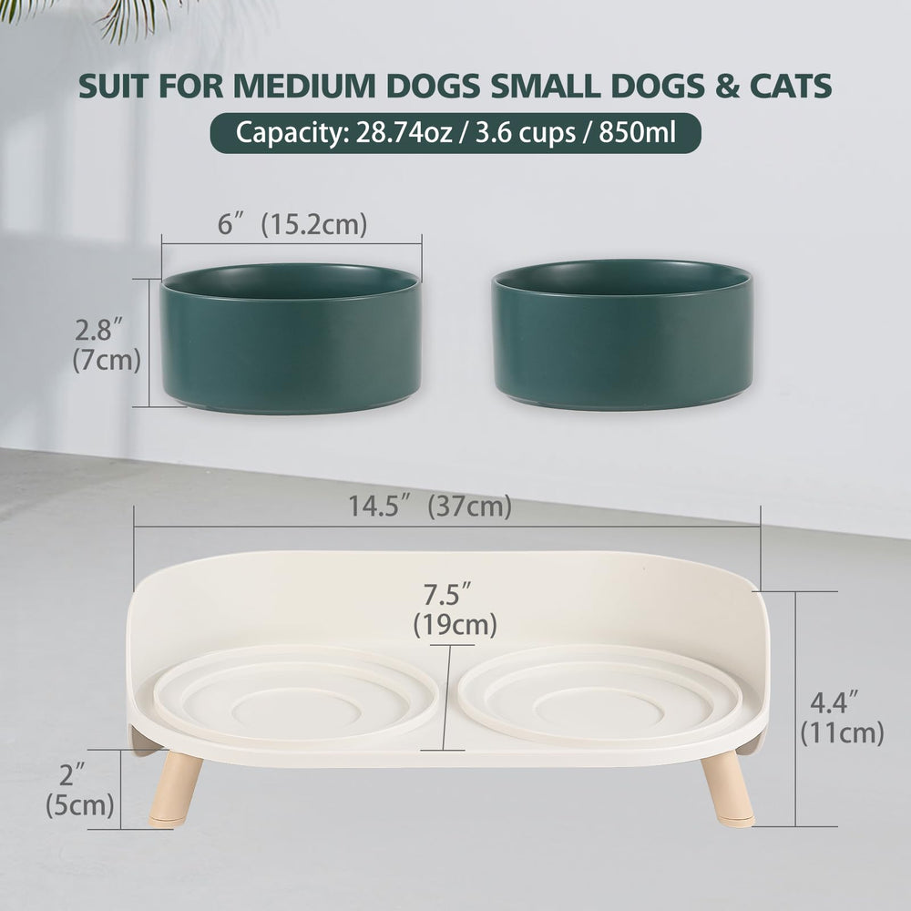 AHX elevated ceramic dog bowls with splash-proof guard to contain spills.