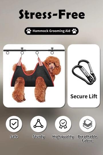 AI CRAFTS hammock stand helps calm dogs during grooming sessions.
