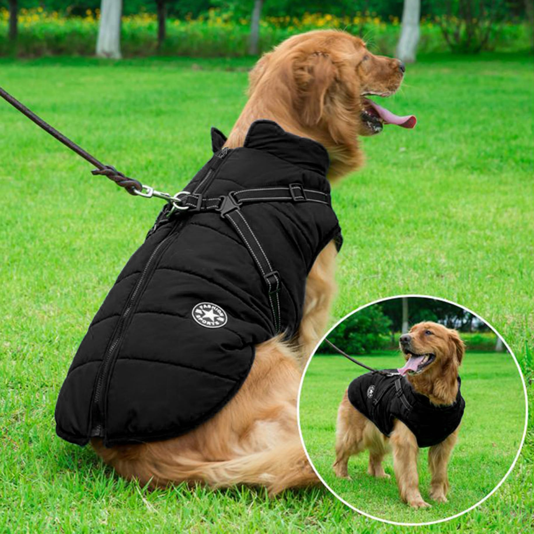 Aiboria dog coat sturdy D-ring supports durable leash attachment.