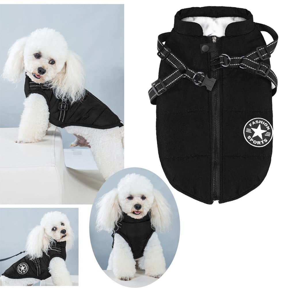 Aiboria dog coat harness-friendly design fits most small dogs.
