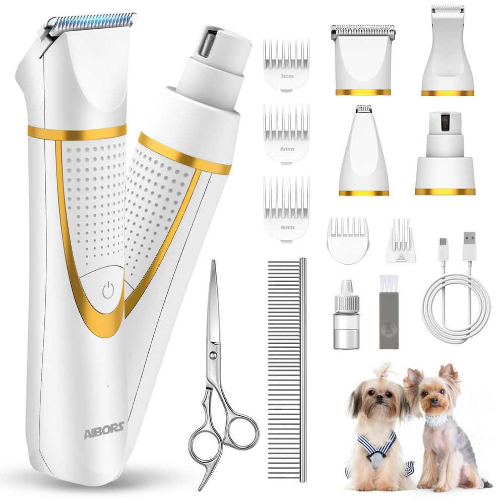 AIBORS small dog grooming kit cordless setup enables convenient home grooming.