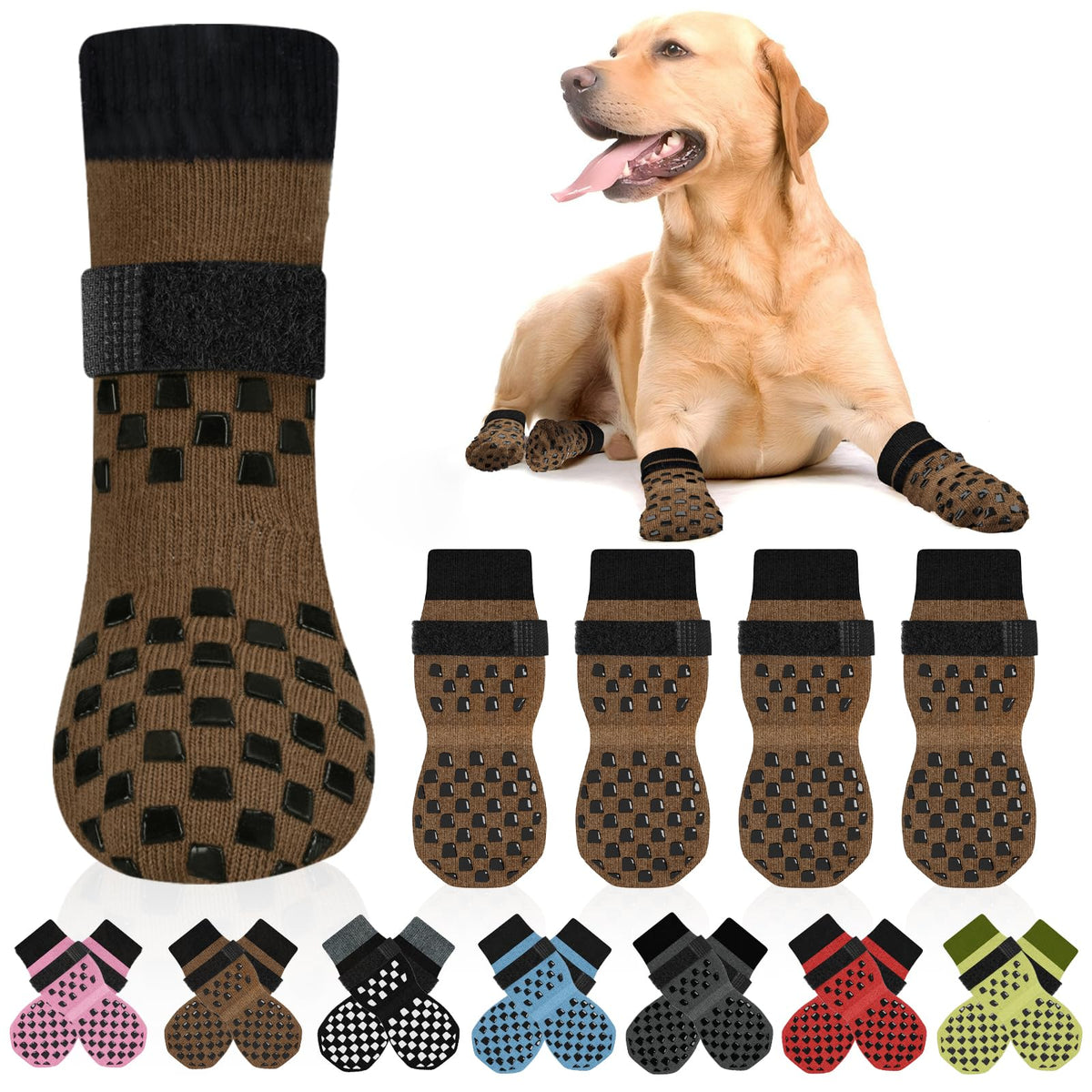 AIEDOULER non-slip dog socks on wood floor improve traction and stability for dogs