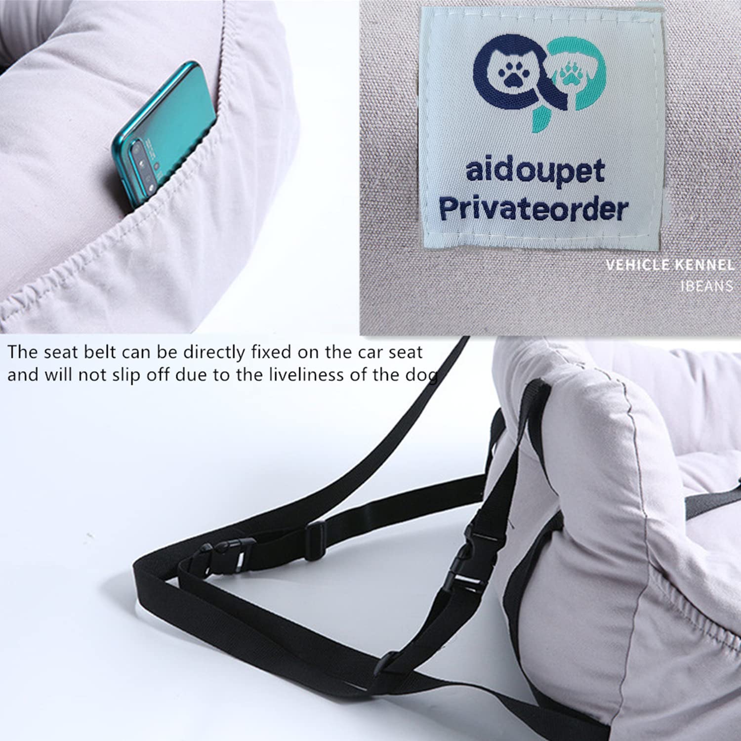 AidouPet car seat with storage pocket for essentials on the go