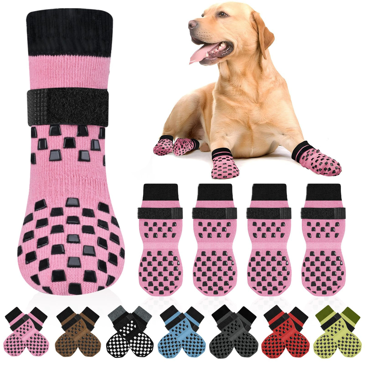 AIEDOULER non-slip dog socks on floor deliver secure footing for hardwood surfaces.