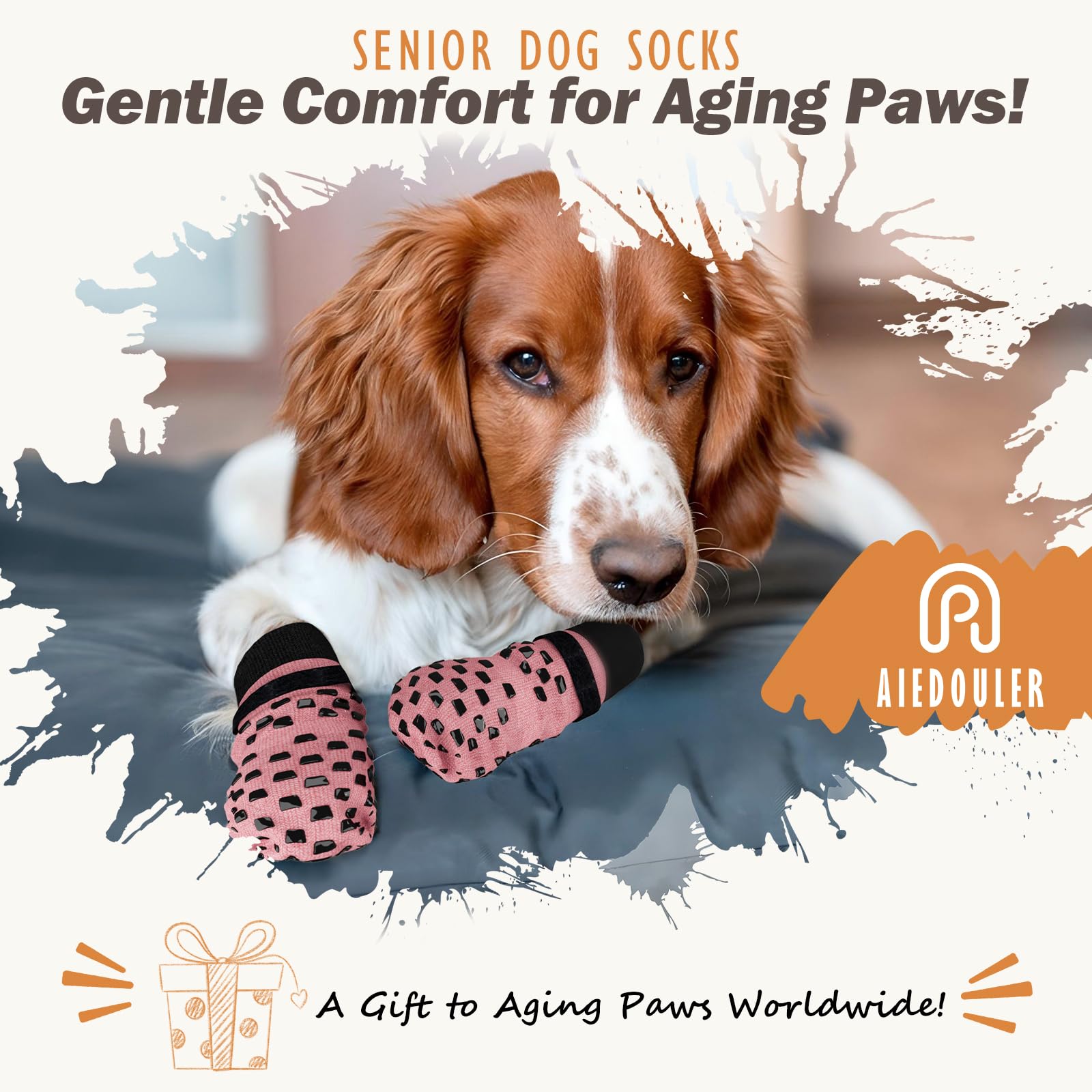 AIEDOULER pink color non-slip socks offer paw protection and warmth.