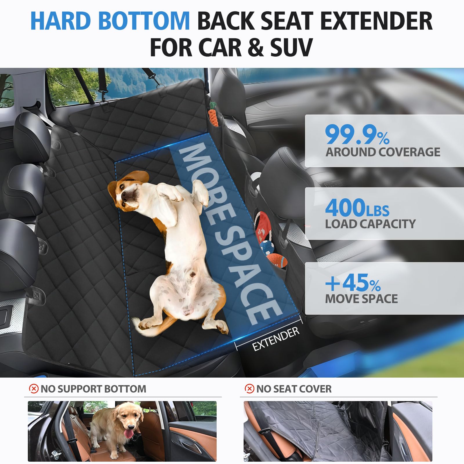 AIEDOULER back seat extender hard bottom provides sturdy support during long road trips.