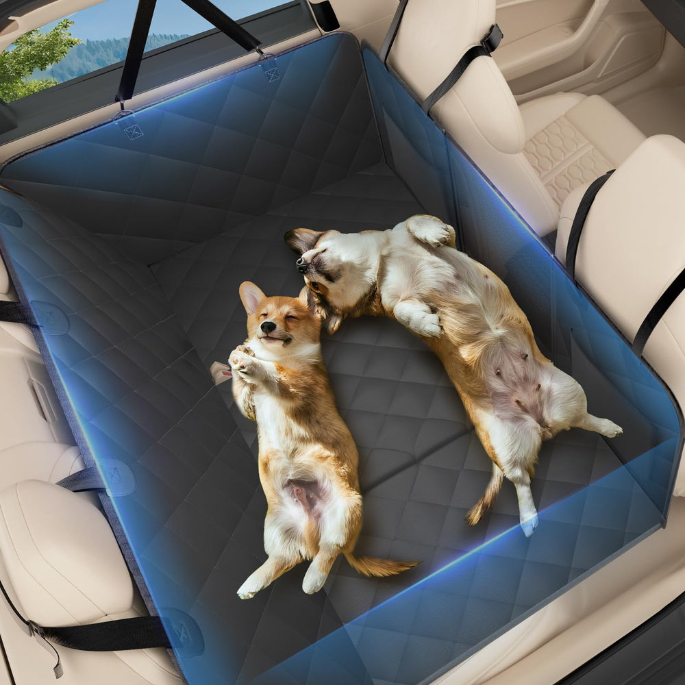 AI ED OULER back seat extender with mesh window keeps your dog visible and calm on rides.
