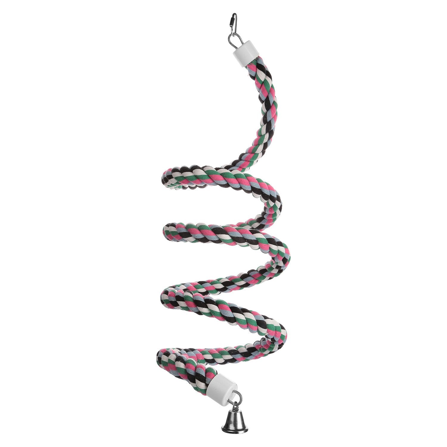 Aigou Cotton Parrot Swing closeup-bell highlighting tactile rope and enrichment