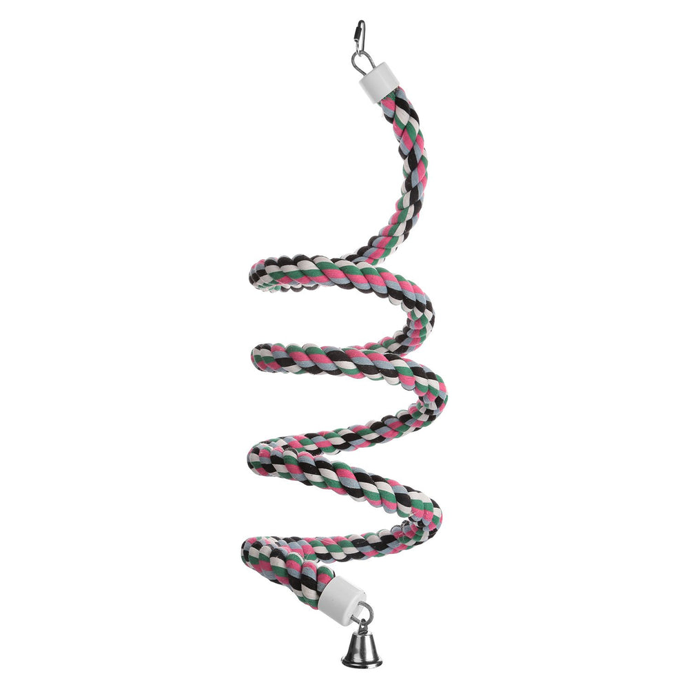 Aigou Cotton Parrot Swing closeup-bell highlighting tactile rope and enrichment