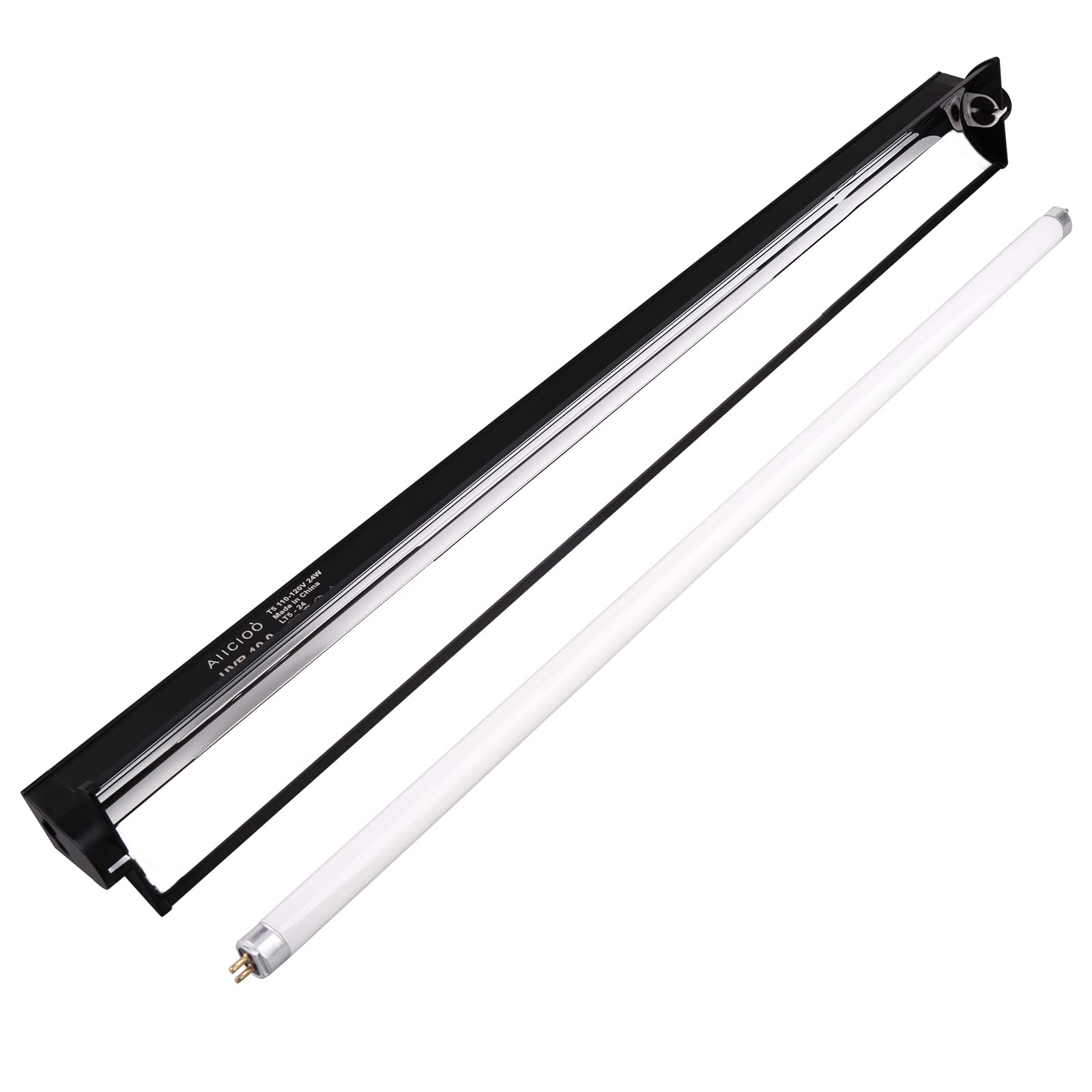 Aiicioo T5 UVB Desert Kit front view shows compact, mountable reptile lighting for vivariums.