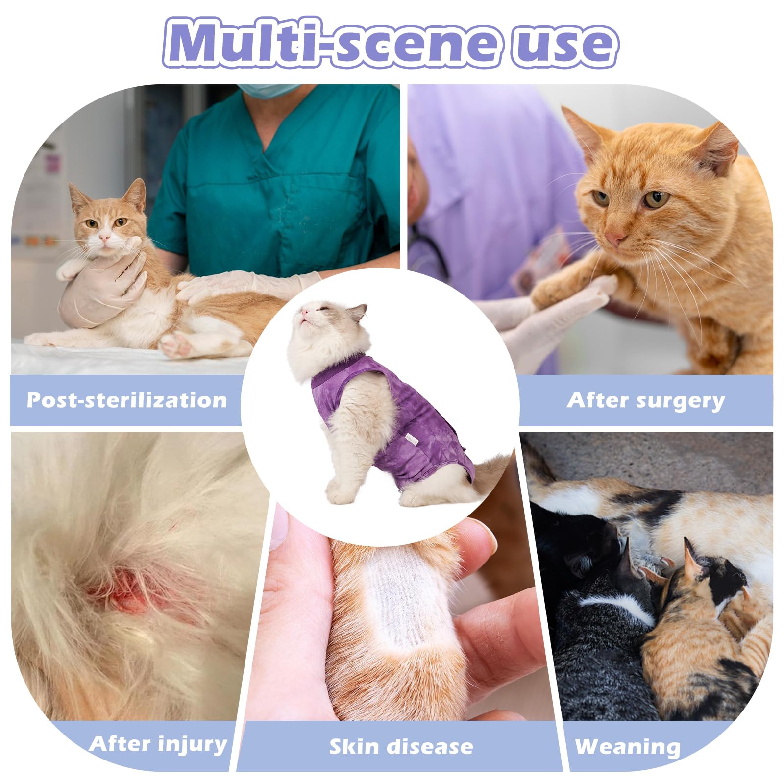 Aiieim 2-pack cat recovery suit two-pieces enables rotation during cleaning