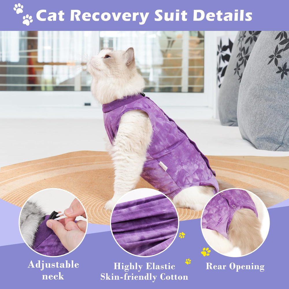 Aiieim cat surgery recovery suit purple back-velcro keeps paws away from wounds