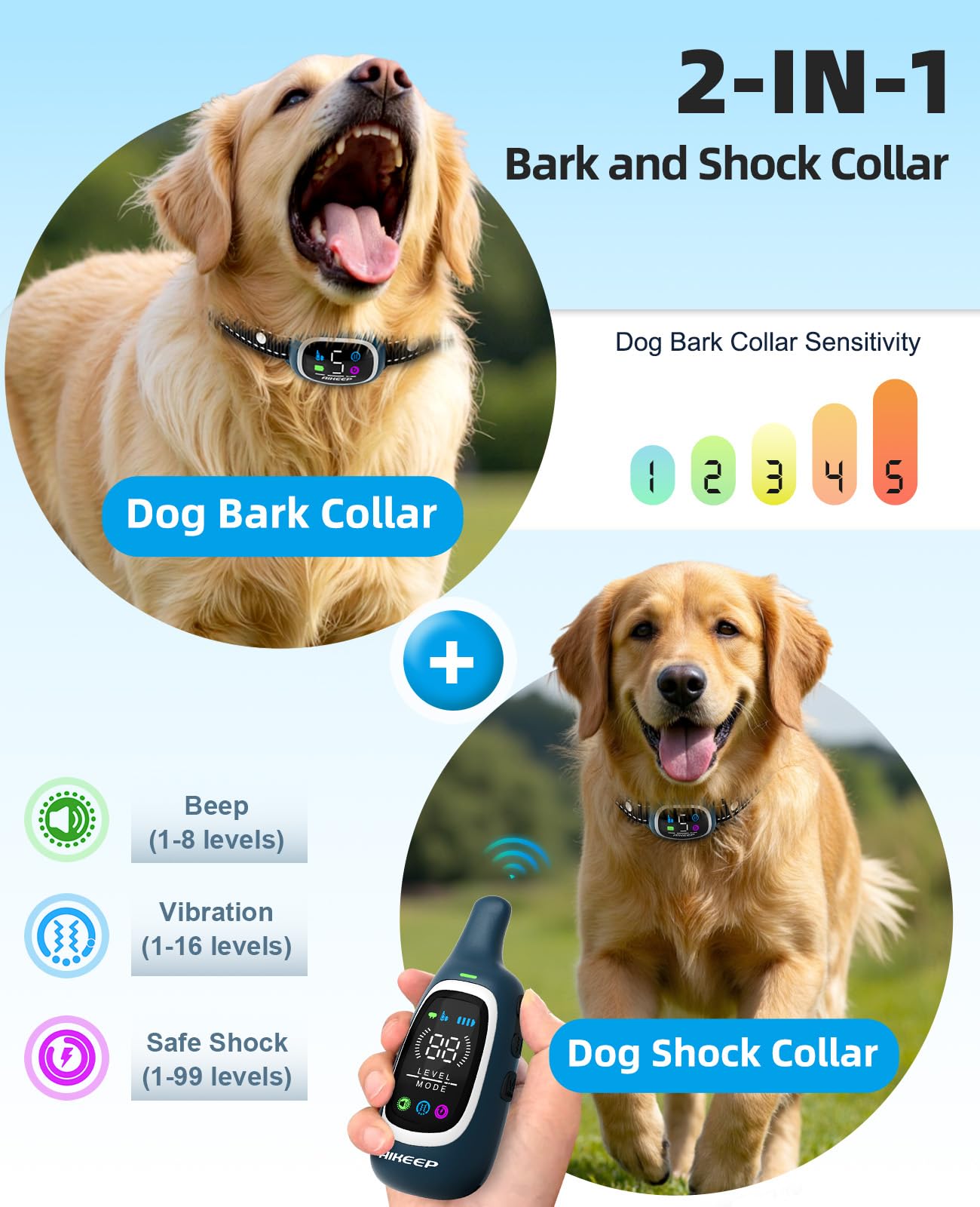 AIKEEP 2-in-1 collar LED display aids quick setup in low light.