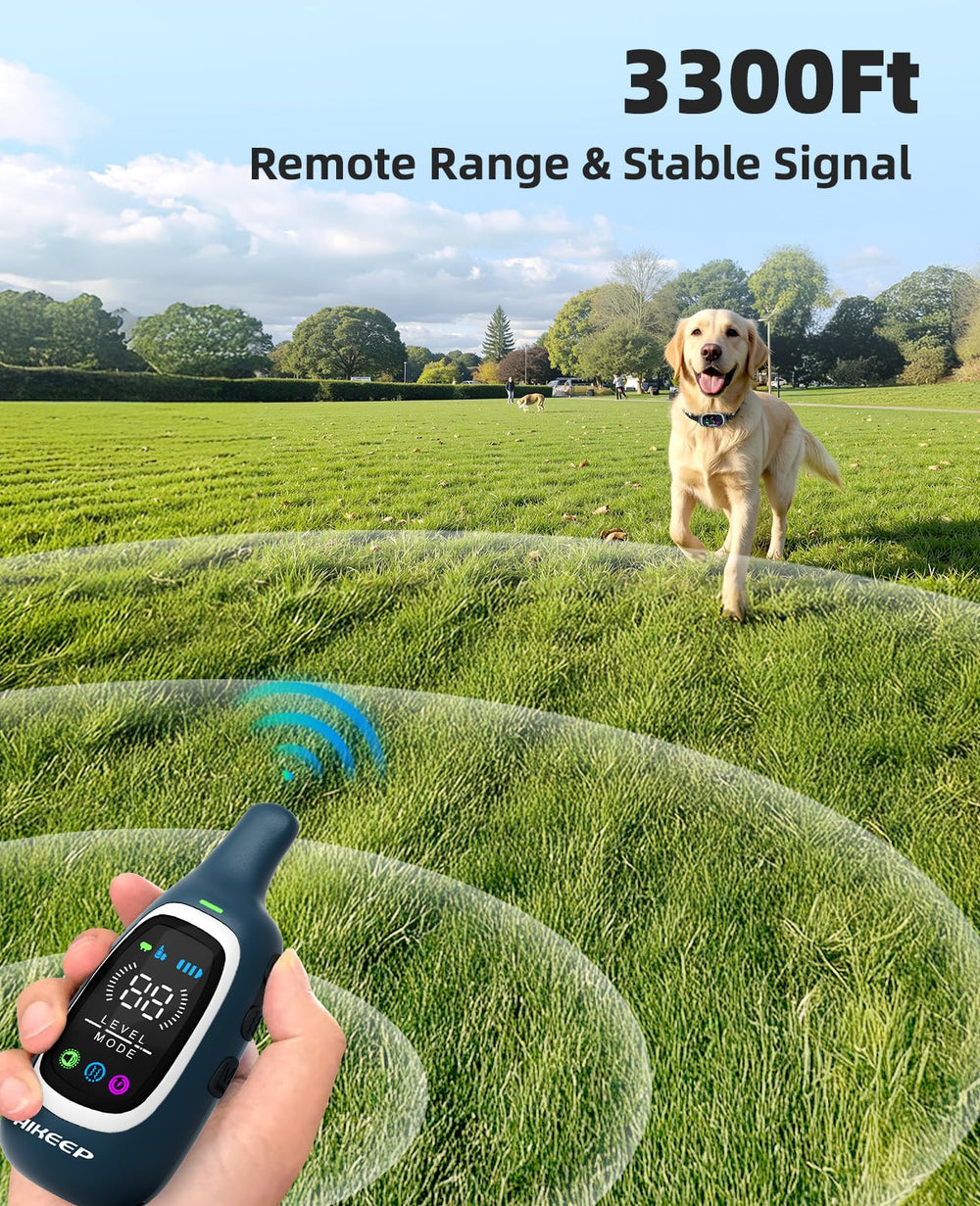 AIKEEP remote shows 3300ft range for wide-area training sessions.