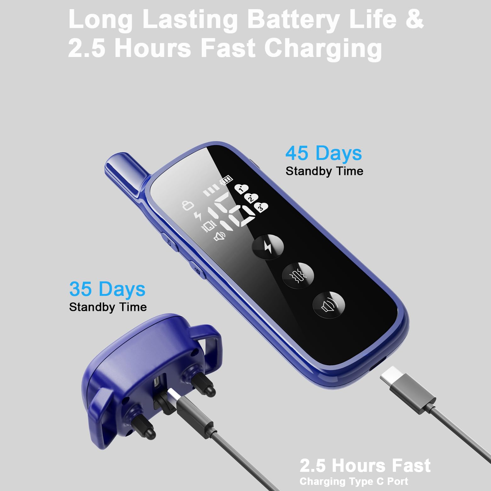 Aikko receiver charges quickly via USB-C for repeated training sessions