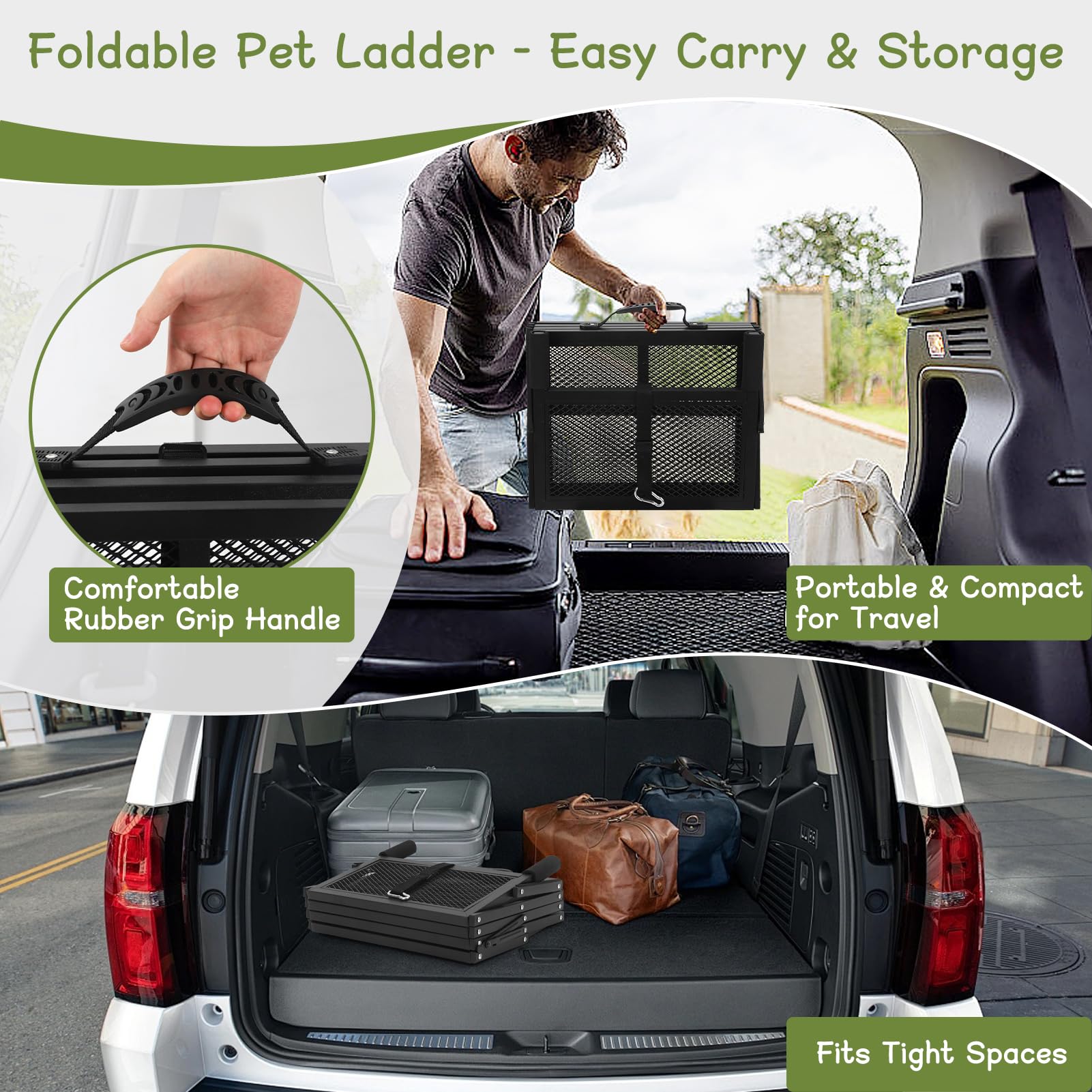 AILOO dog stairs trunk clip keeps it secured during car trips.