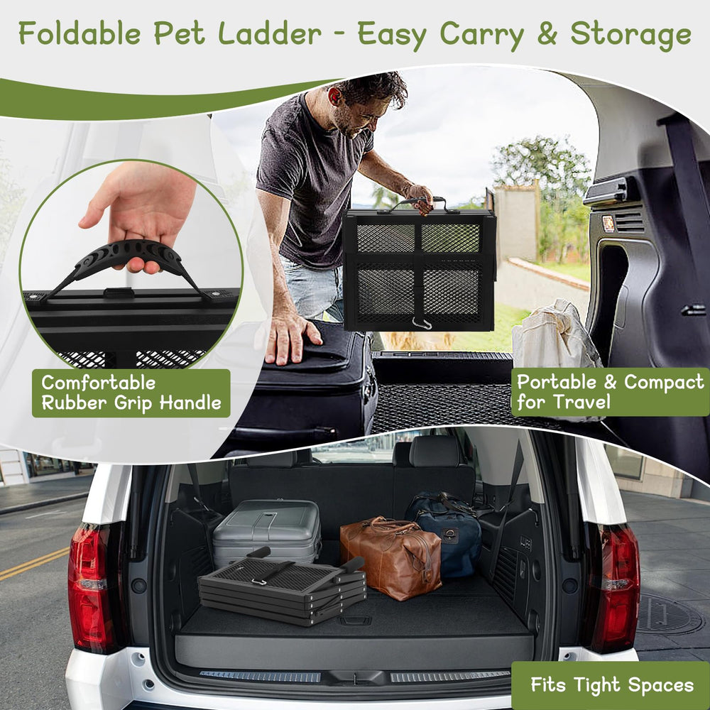 AILOO dog stairs trunk clip keeps it secured during car trips.