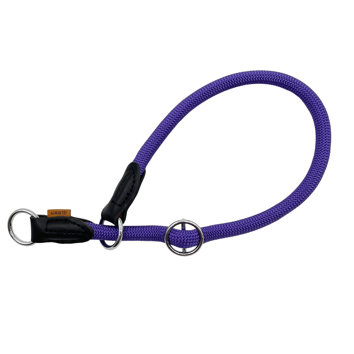 Aiminto braided round martingale collar closeup in purple showing durable braided design for training