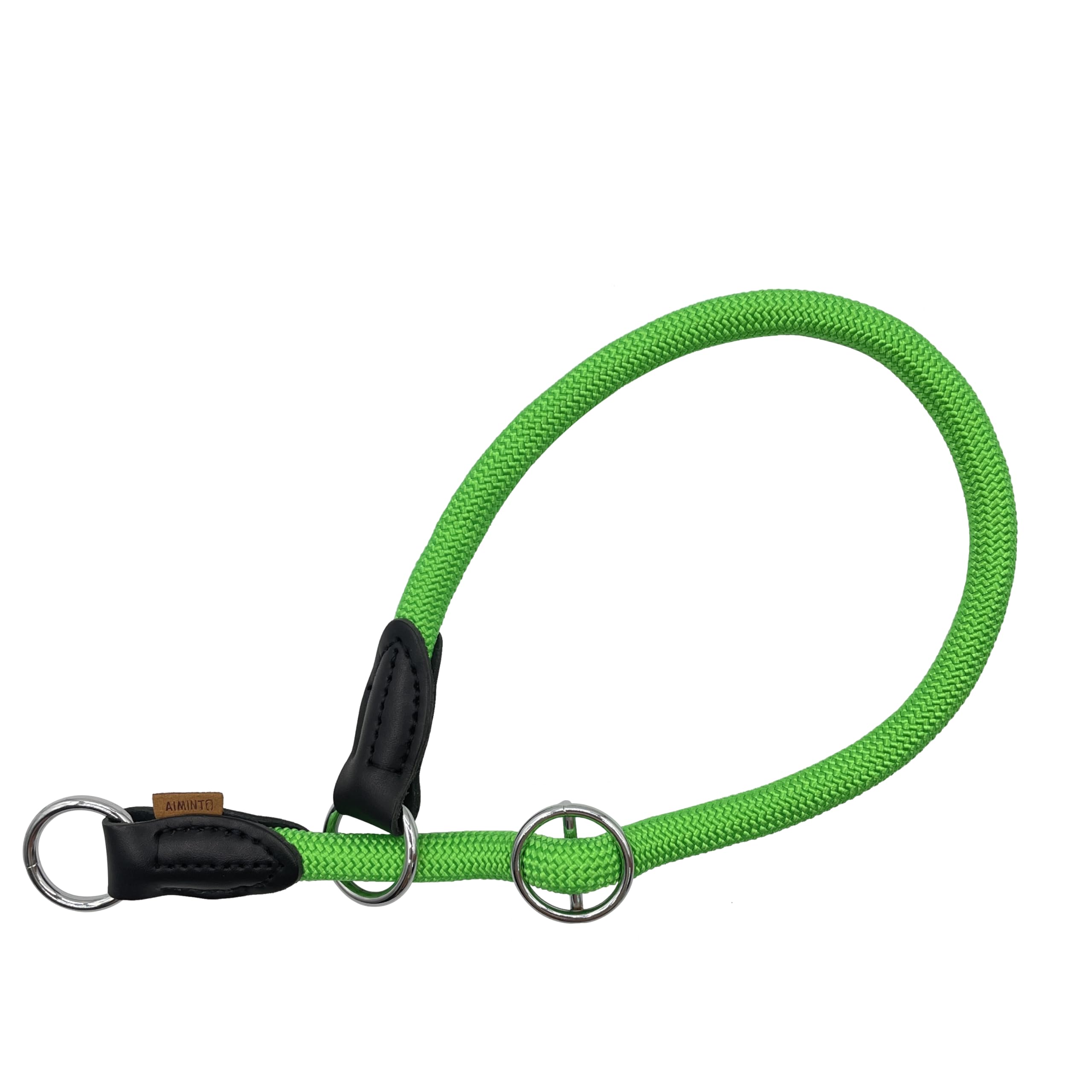 Aiminto braided round martingale collar closeup reveals durable weave and light green finish.