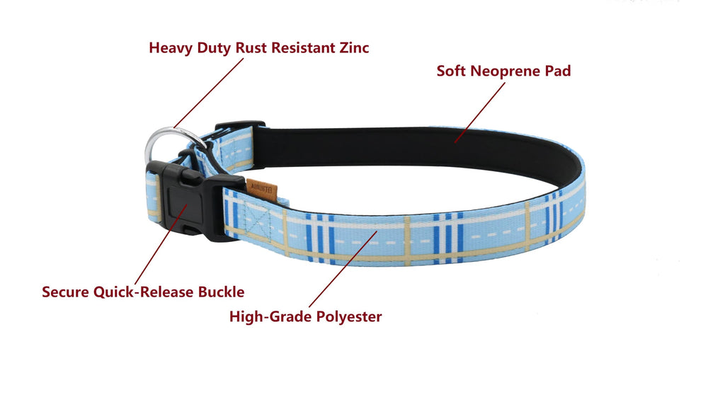 Aiminto Stripe Blue neoprene padding adds comfortable wear on dogs.
