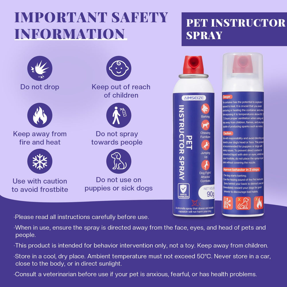 AIMSEIZE dog corrector spray packaging display highlights 90 mL two-pack