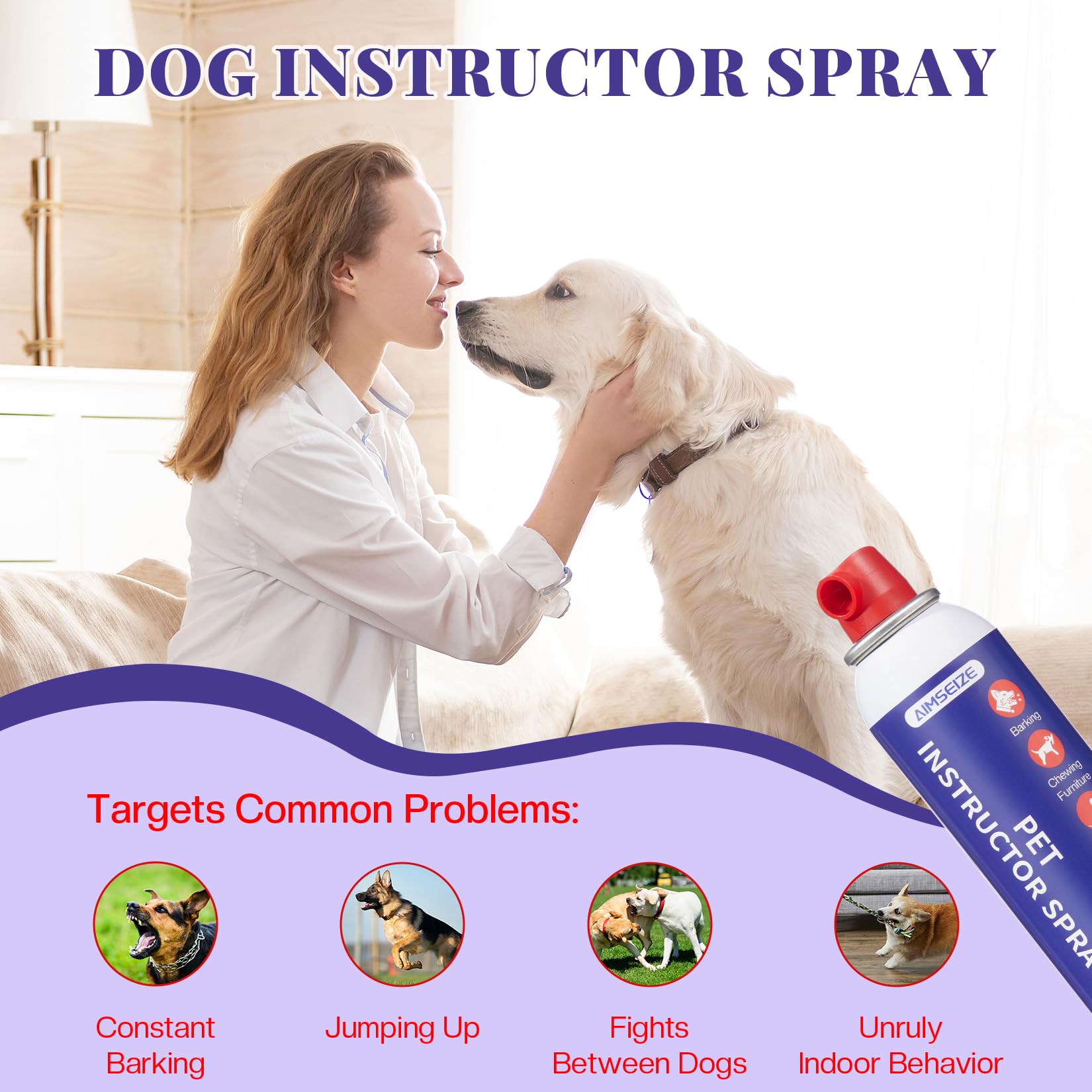 AIMSEIZE dog corrector spray hiss deterrent close-up showing air sound deterrent