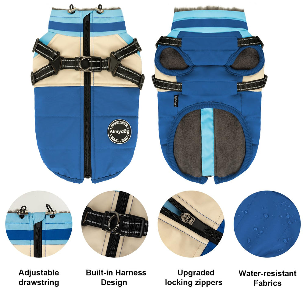 AIMYDOG dog winter coat harness-2in1 showcases built-in harness for secure daily walks.